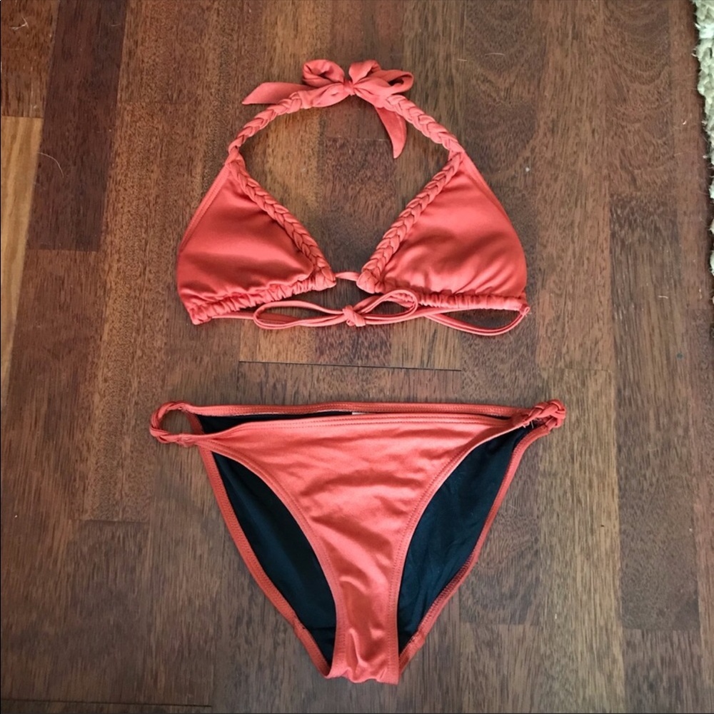 Topshop Halter bikini top in coral - Picture 2 of 4
